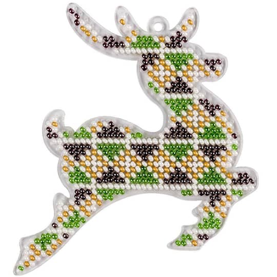 Wonderland Crafts Pastel Fair Isle Reindeer Ornament Bead Embroidery on Plastic Kit